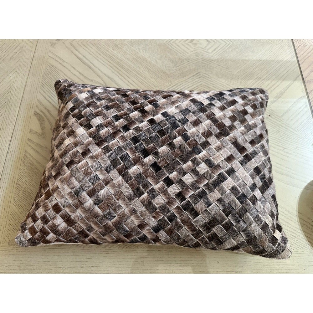 Williams Sonoma Home woven fur hide tan 12 X 16 " Pillow Cover & Feather Insert